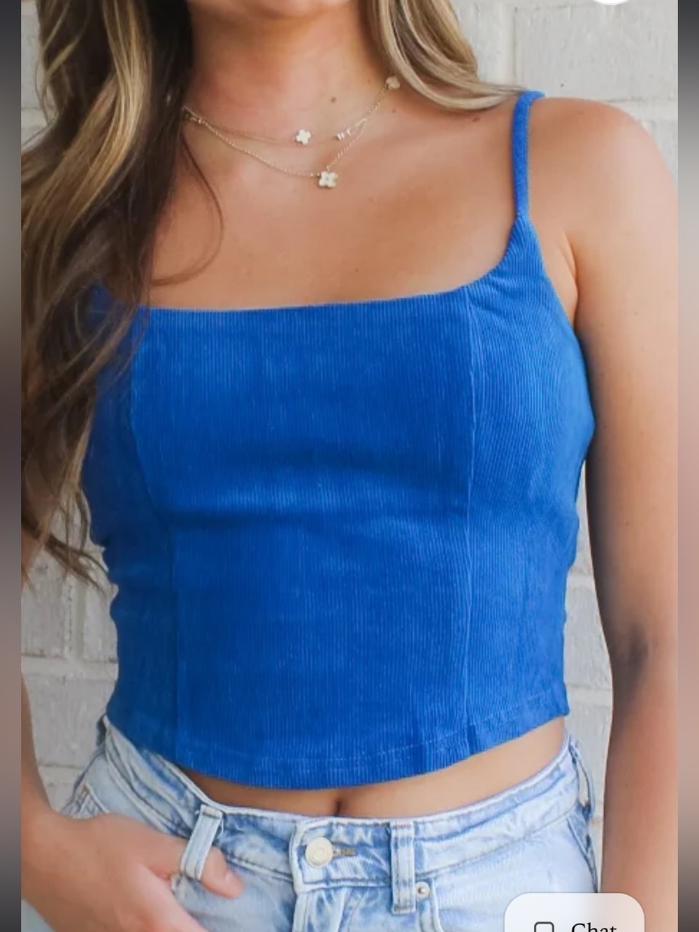 Le Lis bright electric blue corduroy cropped Cami top Size L